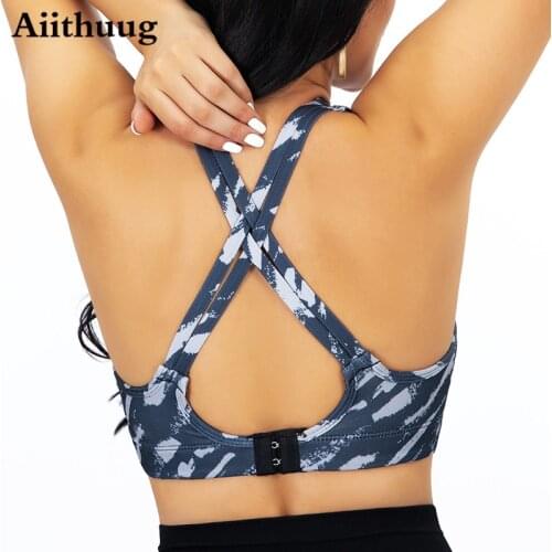 Aiithuug Not-Removable Cups Sports Bra Camouflage Support Workout Yoga Tops Criss-Cross Sexy Back Sports Bras Bounce Control