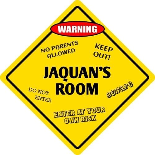 StickerPirate Jaquans Room Funny Kids Room Door Warning Danger Metal Novelty Sign Aluminum