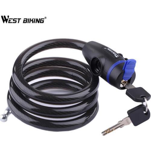 WEST BIKING Bike Lock High Quality Lenght 120cm Steel Wire Rope Bicycle Antitheft Cable For MTB 2 Keys Cycling Bicycle Locks