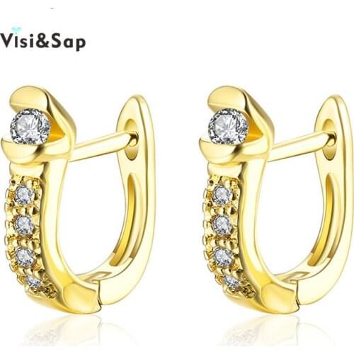 Visisap Noble Earring Yellow Gold Color Hoop Earrings For Women Dazzling Stones Jewellery Gifts Brincos Fashion Jewelry VAKE132