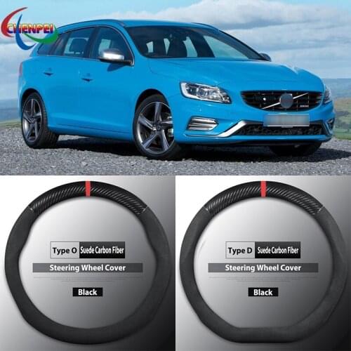 Four Seasons Universal Non-Slip Carbon Fiber Suede Steering Wheel Cover For Volvo V60 Car Interior Accessories