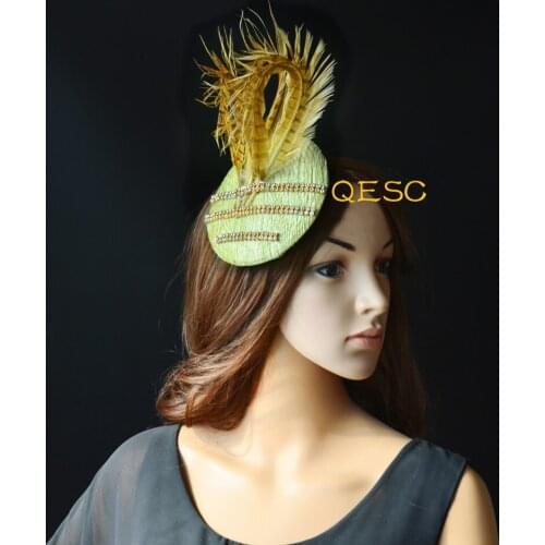 LT green base feather fascinator Organza fascinator Base fascinator hat with rihinestone band for party wedding derby races