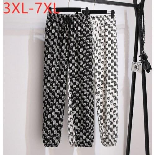 New 2021 Ladies Spring Autumn Plus Size Sports Pants For Women Large Loose Black Belt Print Long Trousers 3XL 4XL 5XL 6XL 7XL