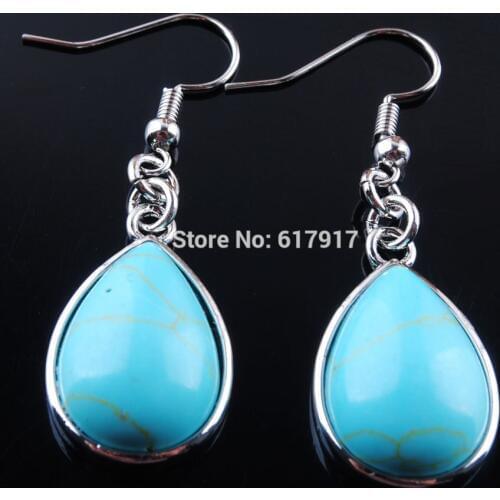 Women Drop Earrings Natural Turquoises Gem Stone Teardrop Bead Reiki Healing Earrings Bohemian Jewelry TR3179
