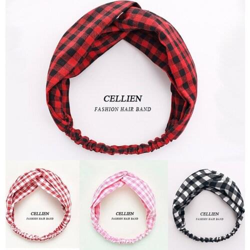 Womens cross hair with plaid flower headdress lattice cotton face wash Headband for women