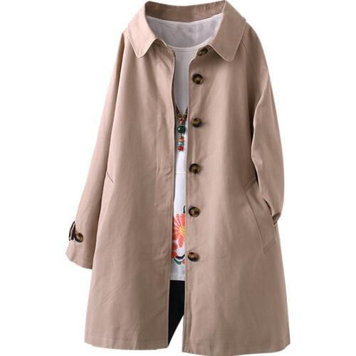 2020 Women Coat Spring Autumn Cotton Long Loose Coat Single-Breasted Outerwear Plus Size Casual Tops Solid Female Trench Coat