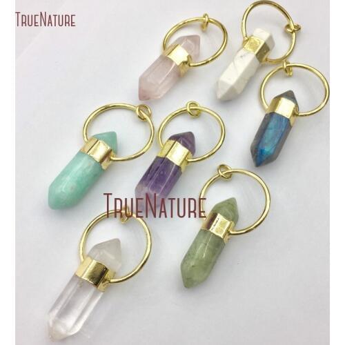 10Pcs Rose Quartzs, Labradorite, Dog Tooth Amethysts, Single Amazonite, Prehnites, Clear Crystal Pendant 55x30mm PM14985
