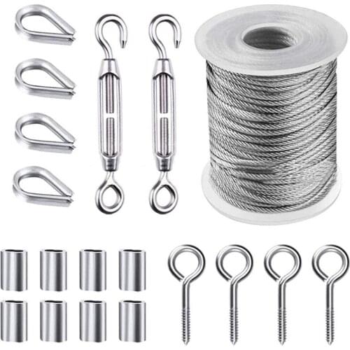 19Pcs Garden Wire Rope Turnbuckle Wire Tensioner Strainer Wire Eye Straps Wire Cable Kit Wire Fence Roll Kit