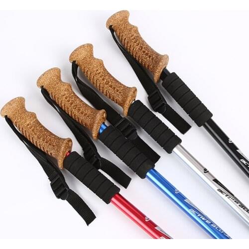 2Pcs Walking Adjustable Trekking Pole Anti Shock Cork Handle Climbing Poles Telescopic Ultralight Hiking Travel Non-slip Stick