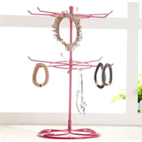 2 Tiers Rotating Detachable Metal Necklace Bracelet Holder Rotating Jewelry Stand Display Rack Shelf Organizer