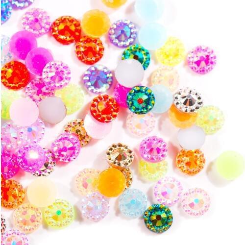 4 5 6mm Colorful AB Round Flower Glitter Rhinestone Nail Crystal Strass Flat back Resin Rhinestone Handicrafts Jewelry Stones