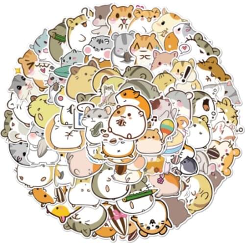 50/100Pcs/Pack Cartoon Animal Little Hamster Stickers Pack for Scrapbook Stationery Laptop Suitcase Girl PVC Waterproof Sticker
