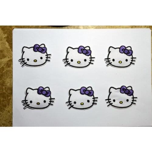 50 pieces (each lot) - Kids Cartoon Funny Cat purple butterfly tie Embroidered Patches Iron On Patch T shirt Jacket Jeans ≈7.2*5
