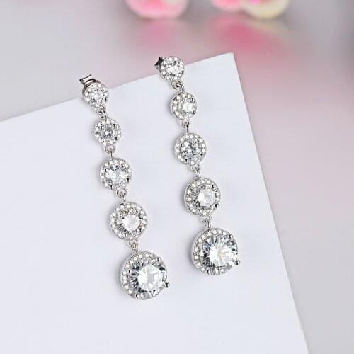 925 Sterling Silver Bridal Jewelry Beaded Long Tassel Drop Earrings for Women Round Bead Long Womens Earrings Party Jewelry