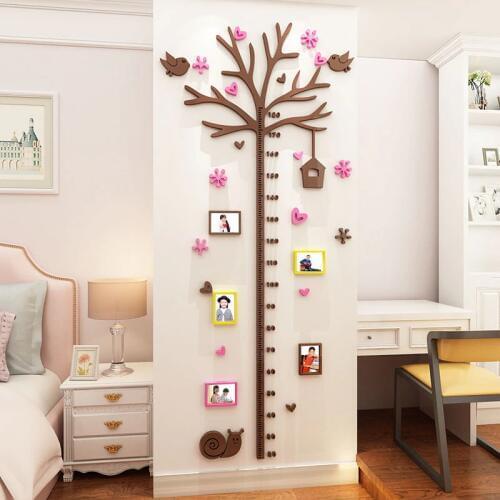 Acrylic 3D height sticker Photo frame tree 3d wall sticker childrens room cartoon baby measuring height wall sticker bedroom