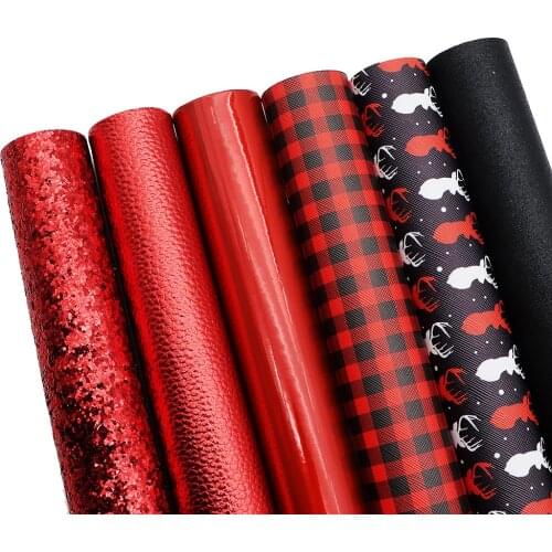 David accessories 20*33cm 6Pieces/set Christmas Synthetic Leather Patchwork Hair Bow Earrings Making Handbag,1Yc12319