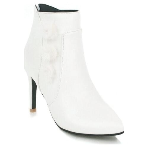 Big Size 9 10 11 12 13 14 15 16 17 Pure pointed wool ball slim-heeled zipper boots