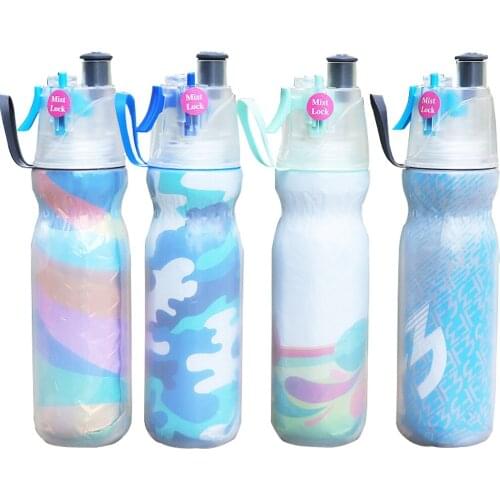 Food-grade Plastic Double-deck Spray Cool Summer Sport Water Bottle 590ml Portable Outdoor Cycling Bike Shaker Water Cup Kettle