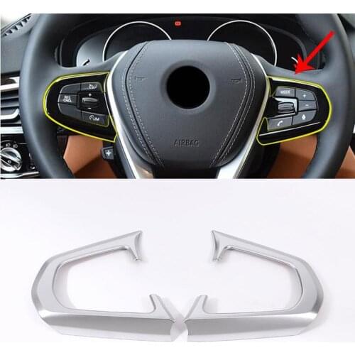 For BMW 5 Series G30 2018 Car-Styling ABS Chrome Interior Steering Wheel Button Frame Trim 2pcs