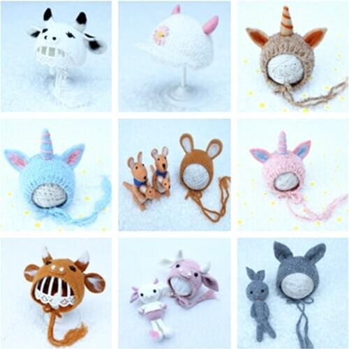 Dvotinst Newborn Photography Props Baby Cute Unicorn Animals Hat Doll Bonnet Fotografia Accessories Studio Shoots Photo Props