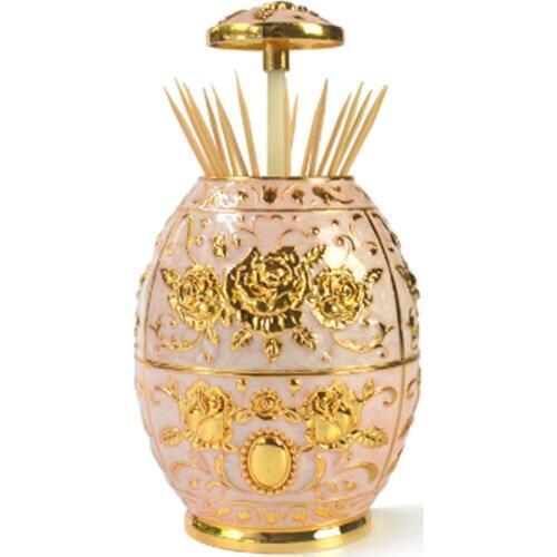 European fashion unique egg-shaped automatic toothpick dispenser gold embossed round royal toothpick box bracket home decoration