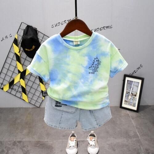 Toddler Boys Sets Casual Printed Short-sleeved T-shirt Denim Shorts Kids Clothing Summer Baby Children 2pcs 2 3 4 5 6 Years New