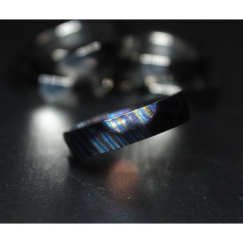 Exquisite Blue EDC Titanium Alloy Damascus High-end Metal Ring Pendant Scratch-resistant Wear-resistant Ring Gift Three Widths