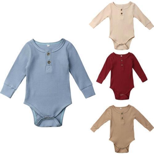 2019 New 0-24M Toddler Baby Girls Clothes Basic Outfits Long Sleeve Cotton Button Romper Baby Casual Pure Color Jumpsuit Clothes