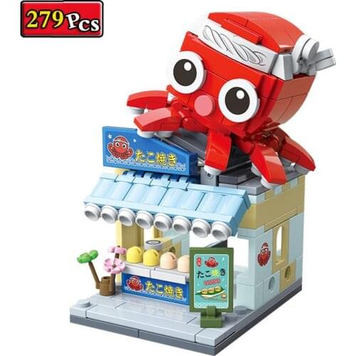 City Creator Japanese Street View Series Octopus Shop MOC Model Building Blocks Bricks Toys Christmas Gifts