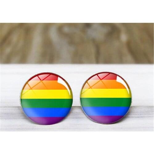 LGBT Earring Gay Pride Stud Earring Jewelry Hypoallwergenic Ear Nail Gay Pride Glass Cabochon Earring 2019