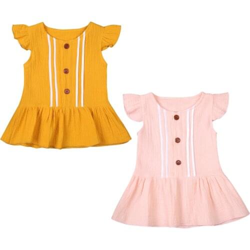 Lioraitiin 0-4Years Toddler Kids Baby Girls Fashion Fly Sleeve Dress Children Girls Solid Stylish Dress For Daily Wear