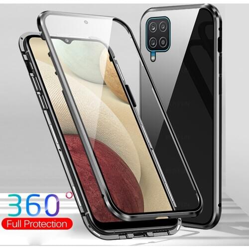 Magnetic Metal Flip Case For Samsung Galaxy A12 Case Sumsung Galaxi A 12 A125F Double Side Glass Protective Phone Cover Fundas