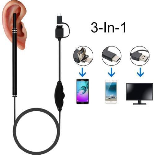 Medical In Ear Cleaning Endoscope Spoon Mini Camera Ear Picker Ear Wax Removal Visual Ear Mouth Nose Otoscope Support Android PC