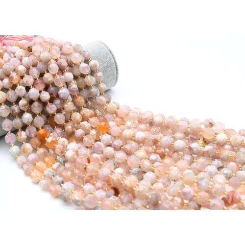 Meihan Natural sakura cherry blossom agatee energy column faceted sharp loose beads stone for Christmas jewelry making design