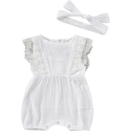 Lovely Summer Newborn Kid Baby Girl Lace Ruffle Romper Jumpsuit Headband Outfit cute princess Clothes
