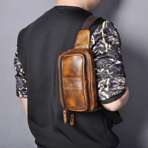 Fashion Genuine Leather Male Crossbody Sling Bag Design Casual Travel Cigarette Case Pouch Travel Fanny Waist Belt Bag Men 342