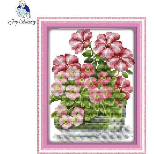 Joy Sunday Potted Flower Series Cross Stitch Kits Flower Patterns 11ct 14ct Fabric Canvas Embroidery DIY Handmade Needlework