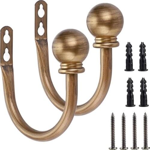 Set of 2 Metal Decorative Curtain Holdbacks, Wall Mounted Window Drapery Tiebacks for Bedroom, with Screws, Bronze
