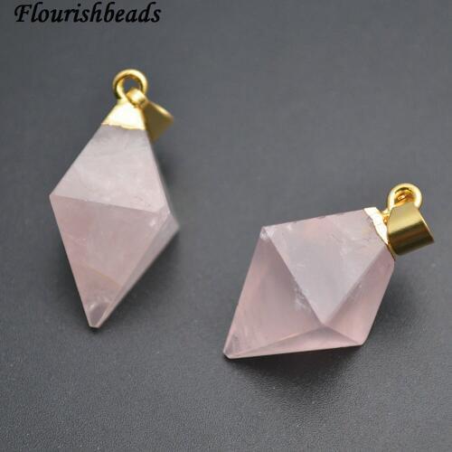 Natural Rose Quartz Rhombus Pyramid Stone Point Pendants fit Necklace making 5pc Per Lot