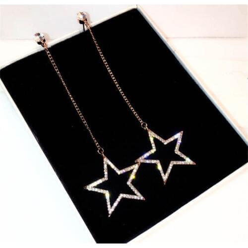 New Woman Drop Earrings Long Link Shining Zircon Big Star Elegant Dangle Earrings Simple Fashion Jewelry
