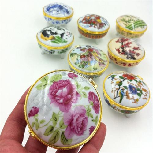 New Chinese Tradition Handmade Porcelain Powder Case Box Jewelry Box With Mirror