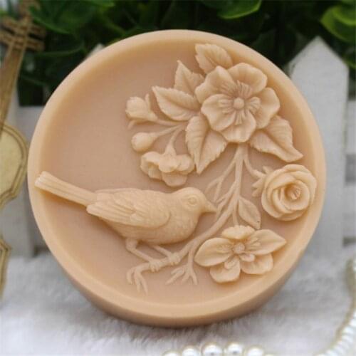 New Product!!1pcs Small Bird with Flower (zx281) Food Grade Silicone Handmade Soap Mold Crafts DIY Mould