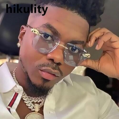 2021 New Fashion Cutting Rimless Square Leopard Sunglasses For Men Vintage Alloy Brand Hip Hop Sun Glasses Women Gradient Shades