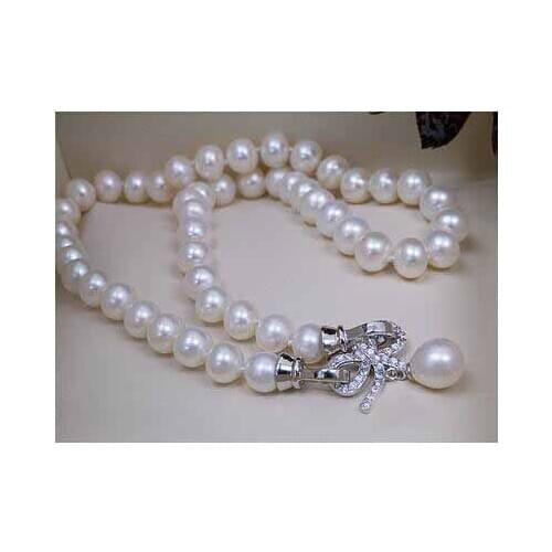8-9MM authentic natural freshwater pearl necklace nearly round pearl necklace pendant 925 Silver clasp 18inch