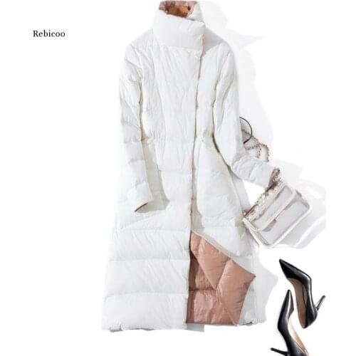 Women Winter Coat Stand Collar White Duck Down Inner Women Light Long Jacket Coat Women Coat Casaco Feminino Parkas