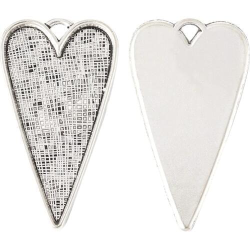 PandaHall 2pc 53.5x30x4mm Tibetan Style Alloy Heart Large Pendant Cabochon Bezel Settings Jewelry Accessories Wholesale Supplies