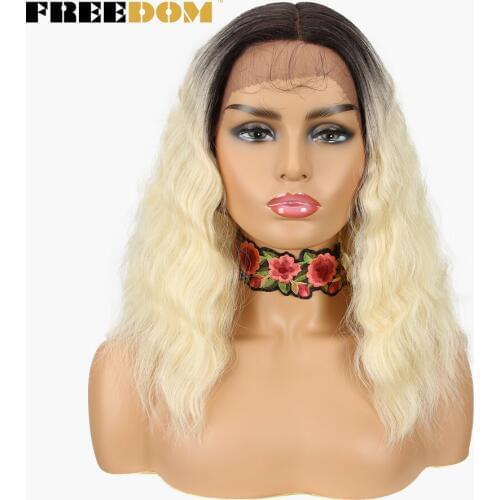 FREEDOM Synthetic Lace Front Wig 16 Inch Natural Hair For Black Women Blond Wig High Temperature Fiber Breathable High Quality