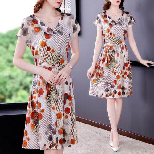 Casual Women Chic Floral Mulberry Silk Midi Dress 2021 Elegant Bodycon Party Vestidos Summer Vintage Print Satin 4XL Beach Dress