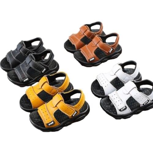 Children Summer Beach Sandals Cool Boys Girls Genuine Leather Cowhide Breathable Comfortable Flat Sandals Baby Soft Shoes
