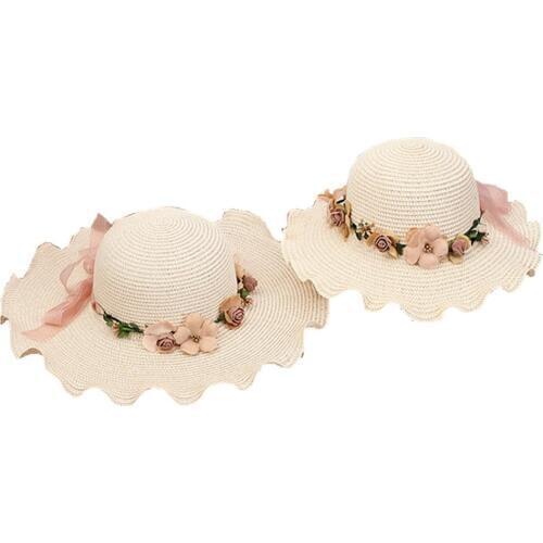 Family Matching Strew Bohemia Mom And Me Flower Lace Hat For Kids Women Girl Star Sun Caps Beach Accessories